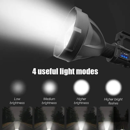 Foco Linterna Led Gigante Alcance 1200 Mt Usb Negro 18