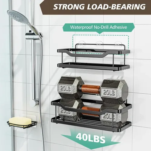 Organizador De Ducha Repisa Baño Adhesivo Set 3 Inoxidable Negro 16