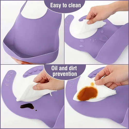 Juego De Alimentación De Silicona Antideslizante Bebes 13pz Morado Oscuro Lisa 3