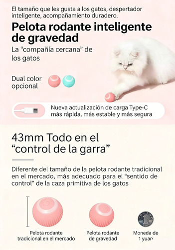 Pet Gravity Juguete Gato Bola Interactivo Inteligente Recarg Azul 6
