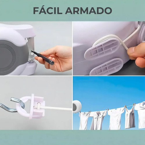 Tendedero Retractil Colgador Ropa Pared Doble Linea Color Blanco 2