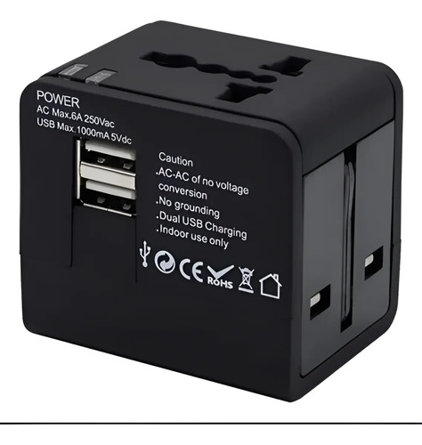 Adaptador Enchufe Universal Negro Tecnolab Tl354 Con Usb Viajes Brasil