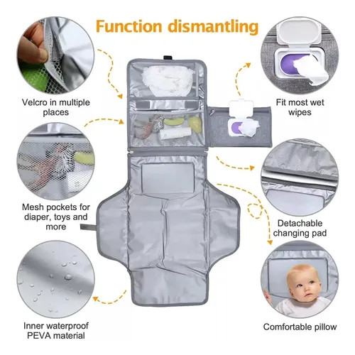 Mudador Portátil Impermeable Bebé Cambiador Plegable Gris Oscuro Color Sólido 12
