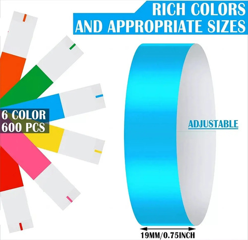 600 Un Pulseras Tyvek De Papel 6 Colores De Eventos Fiestas Multicolor 15