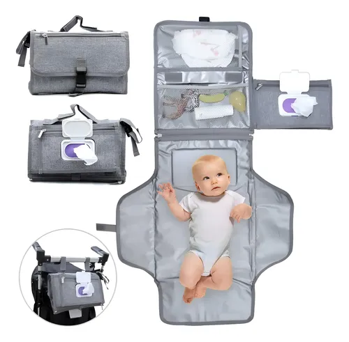 Mudador Portátil Impermeable Bebé Cambiador Plegable Gris Oscuro Color Sólido