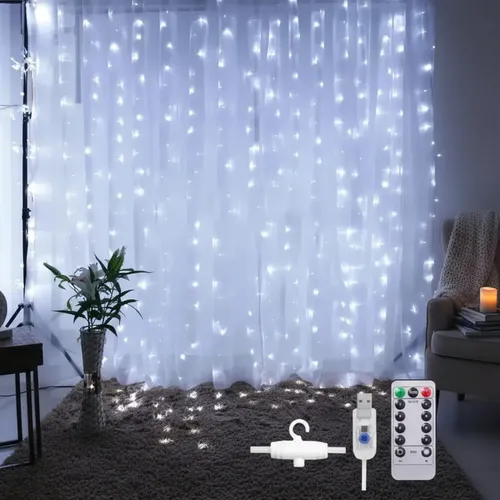 Cortinas Serie Luces 300 Led Decorativas Usb 8 Modelo 3x3m 11