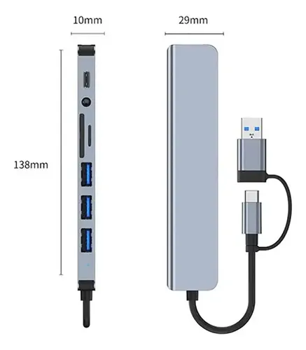 Hub Usb Hota Usb-c 8 Puertos Compatible Macbook Pro Samsung LG Huawei Plateado 13
