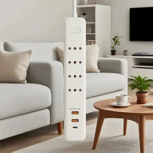 Alargador 4 Enchufes +rápida 20w ,2type C+1usb Protección Blanco 20