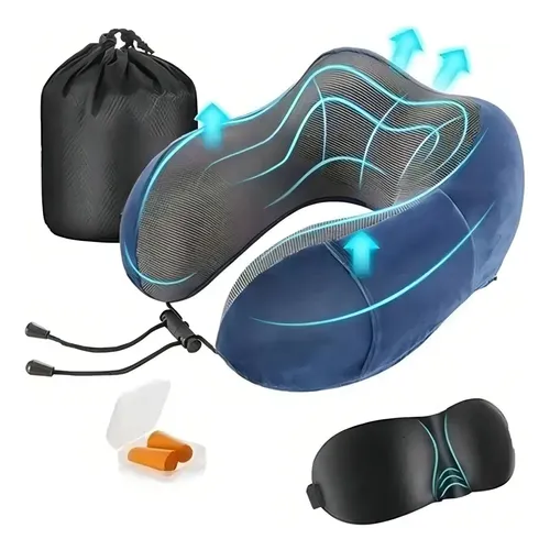 Cómodo Almohada De Viaje Espuma De Memoria Cojín Para Cuello Color Azul 6