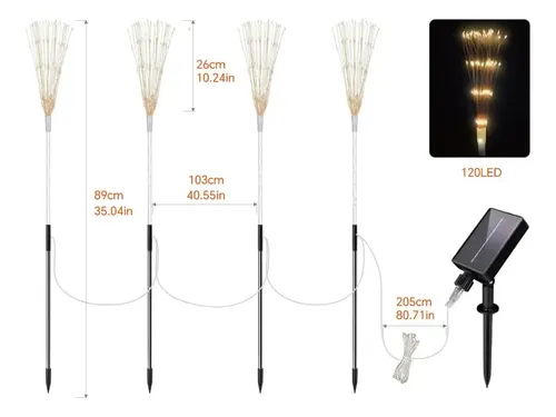 Pack X4 Luces Micro Led Fuego Artificial Solares Navidad Amarillo 9