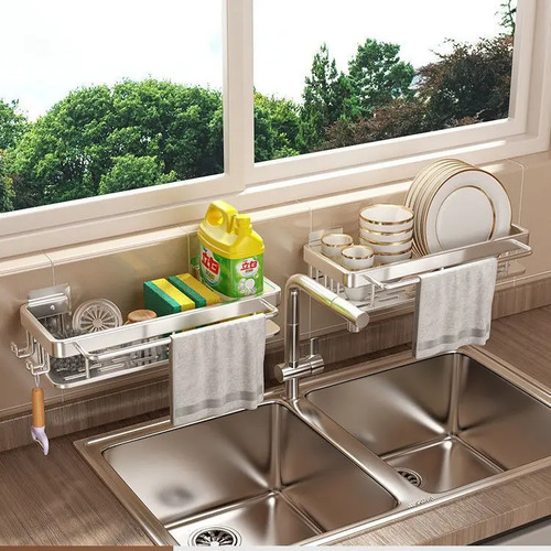 Organizador De Ducha Set X3 Repisa Baño Adhesivo Plateado 6