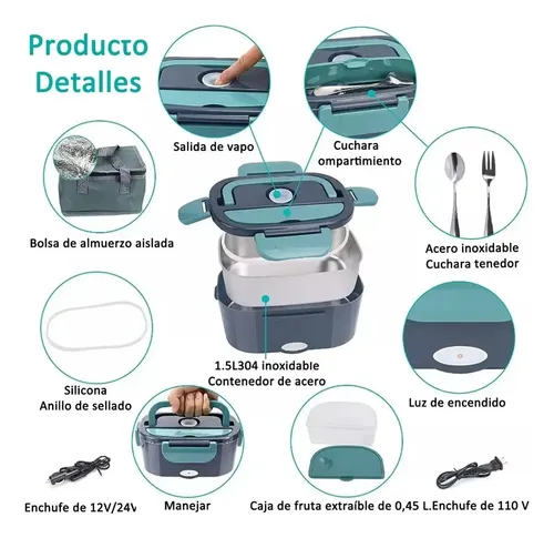 Lonchera Eléctrica Aluminio Portátil Calentar Comida 220v80w Verde Oscuro 15
