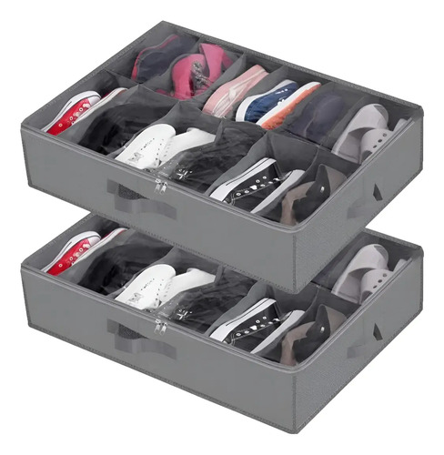 Organizador Zapatos Bajo Cama Almacenamiento Zapatero Set X1 Gris 15