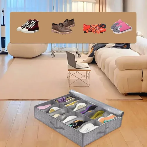 Organizador Zapatos Bajo Cama Almacenamiento Zapatero Set X1 Gris 2