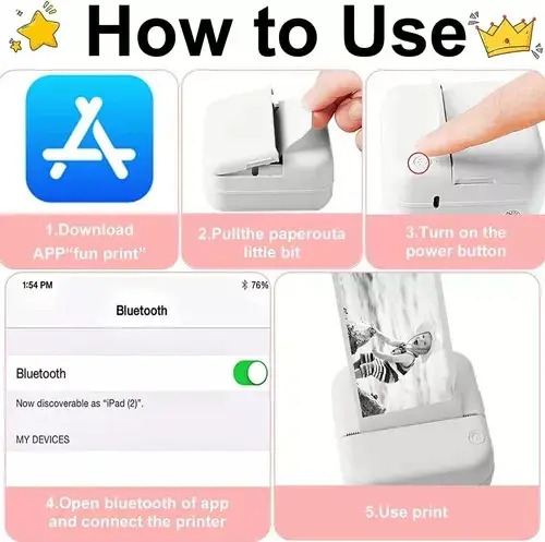 Mini Impresora Térmica Portátil Bluetooth Accesorios 13 Roll Rosa 6
