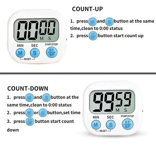 Temporizador Cronómetro Digital Para Cocina Blanco Despertador 17