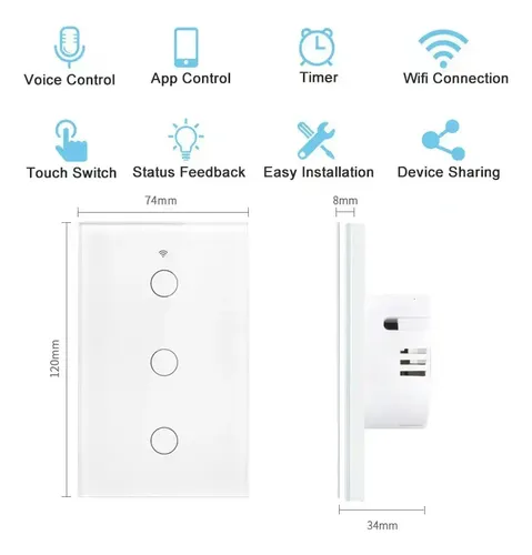 Apagador Inteligente Wifi Sin Cable Neutro 1,2 O 3 Canales 13