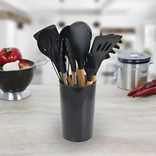 Set 11 De Cocina Antiadherentes De Silicona + Almacenamiento Negro 3