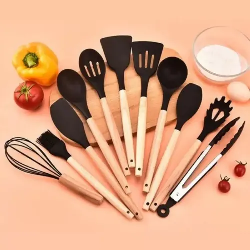 Set 11 De Cocina Antiadherentes De Silicona + Almacenamiento Negro 13