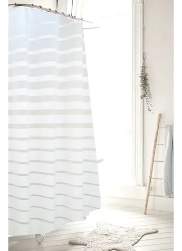 Cortina De Baño Yu Forro Rayada Blancas 180x180cm Con Ganchos Peva Blanco Rayas 17