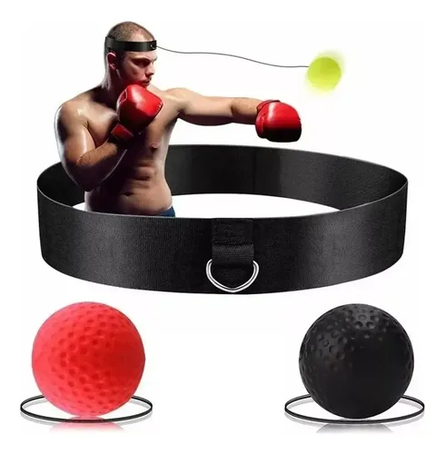 Vincha De Lienzo Con 2 Pelota Para Entrenamiento Boxeo Negro Y Rojo