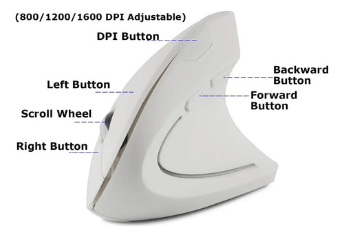 Ratón Vertical Inalámbrico Mouse Usb 2.4ghz Recargable Blanc Blanco 11