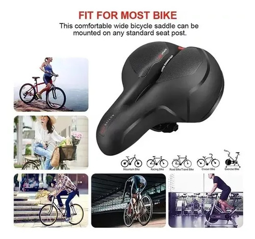 Sillin Bicicleta Antiprostático Cómodo Amplio Reflectante Negro 26 Cm 20.6 Cm 17