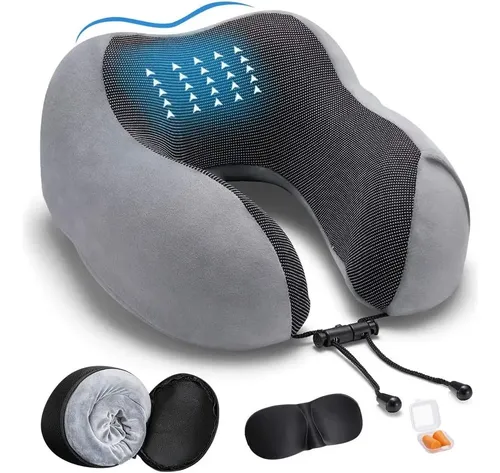 Cómodo Almohada De Viaje Espuma De Memoria Cojín Para Cuello Color Gris 17
