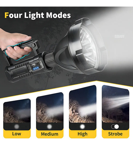 Foco Linterna Led Gigante Alcance 1200 Mt Usb Negro 11