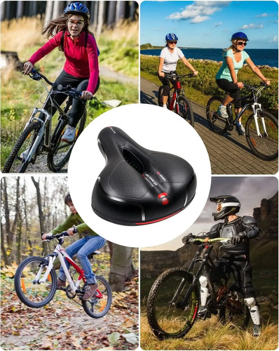 Sillin Bicicleta Antiprostático Cómodo Amplio Reflectante Negro 26 Cm 20.6 Cm 18