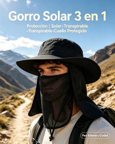 Sombrero Gorro 3 En 1 Para Sol Guarda Polvo Trekking Pesca Negro El Código Medio Se Puede Ajustar 2