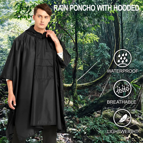 Poncho Impermeable Sin Olor Suave Capa Impermeable 210*140cm Negro 210*140cm 10