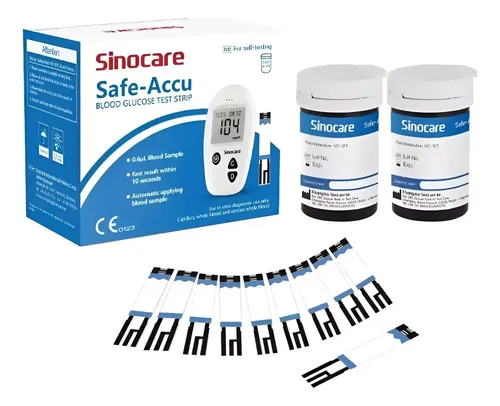 100 Tiras Reactivas Y 100 Lancetas Sinocare Safe Accu Color Azul Acero 9