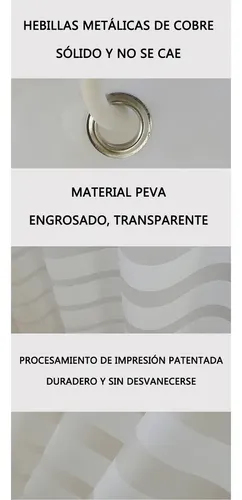 Cortina De Baño Yu Forro Rayada Blancas 180x180cm Con Ganchos Peva Blanco Rayas 16