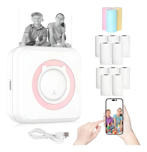 Mini Impresora Térmica Portátil Bluetooth Accesorios 13 Roll Rosa 18