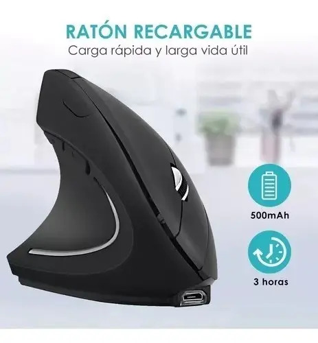 Ratón Vertical Inalámbrico 2.4g Recargable X Usb Ergonómico Color Negro 17