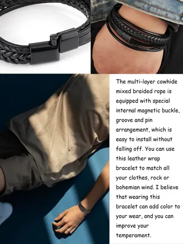 Pulsera Brazalete Cuero Hombre O Mujer Con Cierre Magnético 21 Cm 3