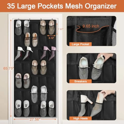 Zapatero Colgante Puerta Closet Organizador 35 Negro Negro 3