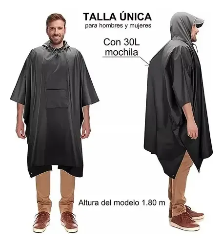 Poncho Impermeable Sin Olor Suave Capa Impermeable 210*140cm Negro 210*140cm 14