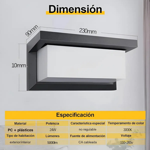Lámpara Led Moderna Impermeable Ip65 De 24w Para Exterior Negro 4