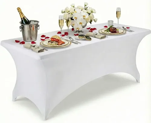 Mantel Spandex Blanco Rectangular 180x75 Cm Para Eventos Lavable Liso 19
