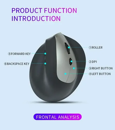Ratón Vertical Inalámbrico 2.4g Bluetooth X Usb Ergonómico Negro 8