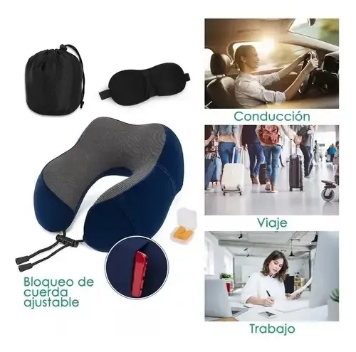 Cómodo Almohada De Viaje Espuma De Memoria Cojín Para Cuello Color Gris 14