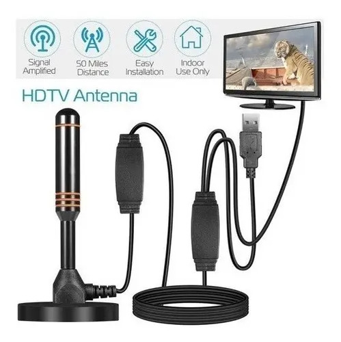 Antena Tv Digital Interior Hd Amplificada Por Usb 10m Negro 2