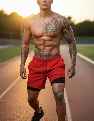 Short Gimnasio Licra Bolsillo Poliester Hombre Negro Y Rojo 15