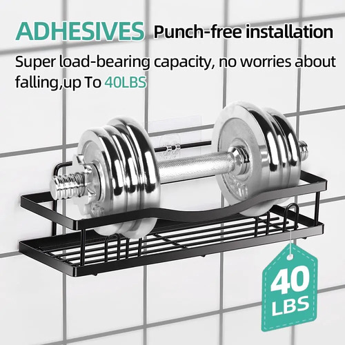 Organizador De Ducha Repisa Baño Adhesivo Set 3 Inoxidable Negro 5