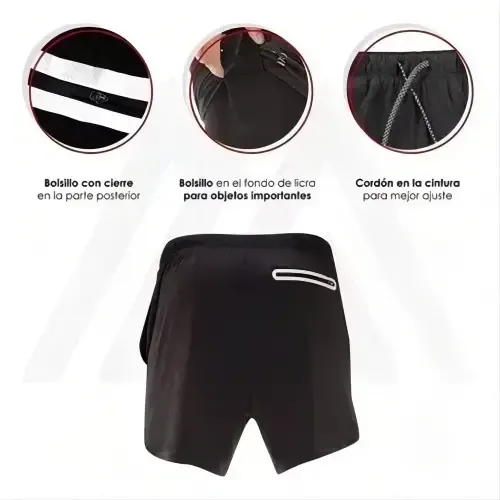 Short Gimnasio Licra Bolsillo Poliester Hombre Negro Y Rojo 3
