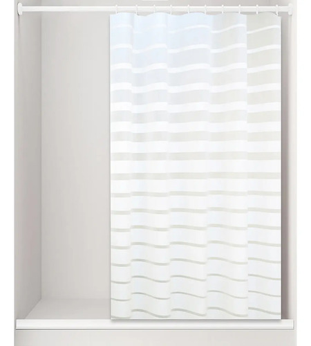 Cortina De Baño Yu Forro Rayada Blancas 180x180cm Con Ganchos Peva Blanco Rayas