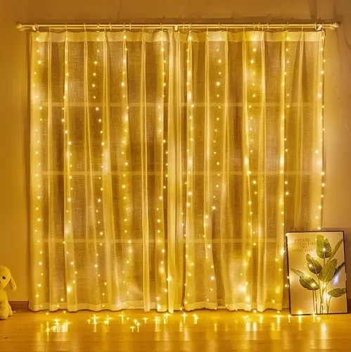 3mt Cascada Luces Guirnalda Cortina Led Navidad Eventos Boda Amarillo Cálido