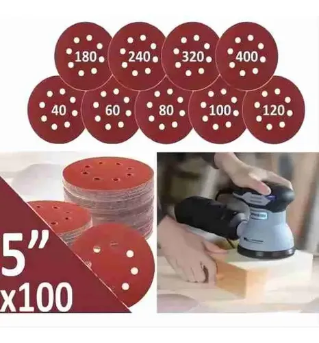 Set 100 Lijas Velcro Con 8 Orificios 125mm 5 Pulgadas / Uss 100 12